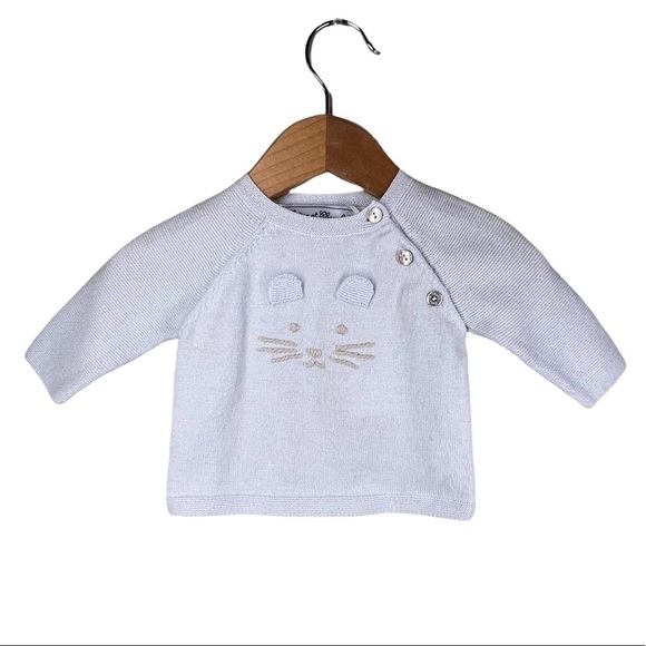 Tartine et Chocolat Baby Sweater 1 Month Newborn Cat Cotton Cashmere Blue NWT - Picture 8 of 8
